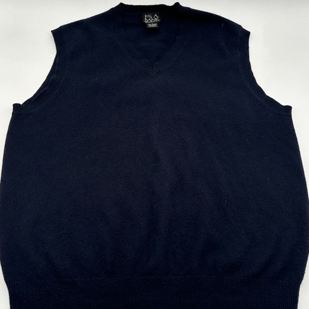 Jos A Bank Cashmere‎ Sweater Vest Mens Large Blue V-neck Super Soft